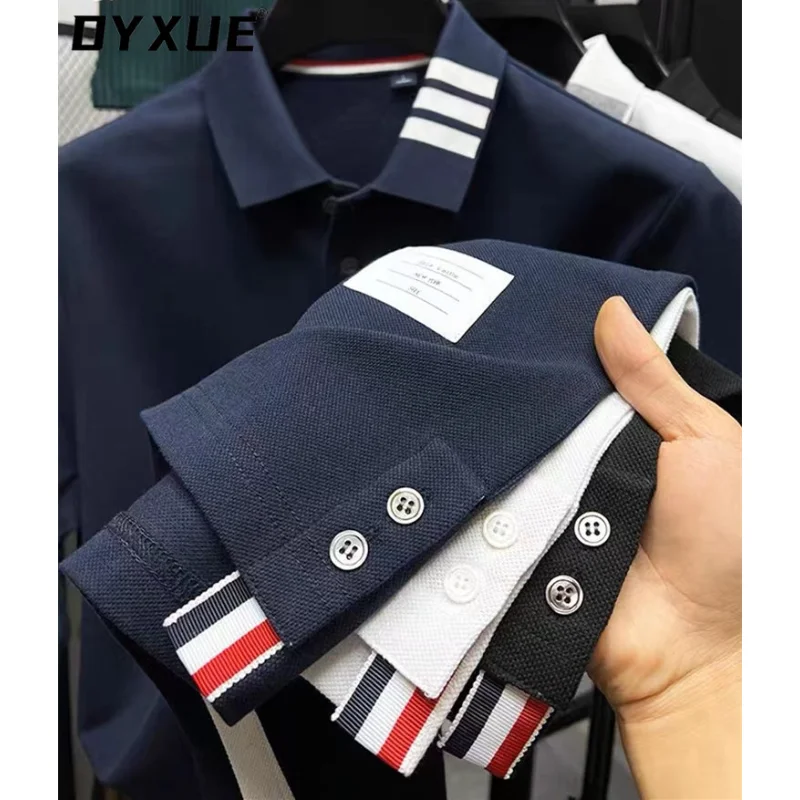 

100% Cotton Polo Shirt Men's Contrast Lapel Neck T-shirt Short Sleeve Summer Korean Casual Business Paul Shirt Men's Wear M-4XL