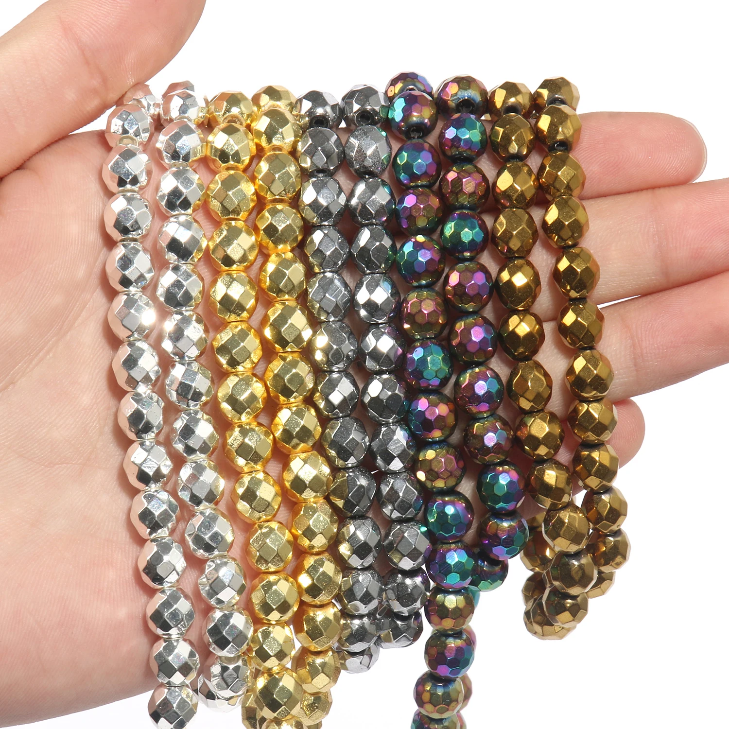Elegant Silver-Gold Hematite Natural Stone Beads for DIY Jewelry and Accessories, 15'' Strand, 2-10mm