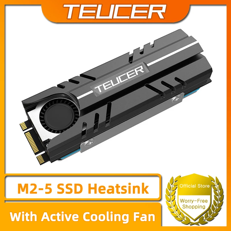 TEUCER M.2 SSD NVMe 방열판 2280 솔리드 스테이트 디스크 공기 순환 냉각기 방열판(활성 냉각 팬 및 열 패드 포함)