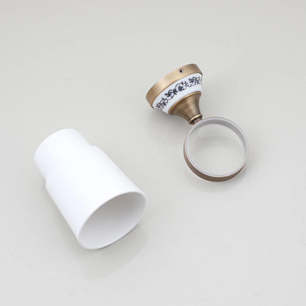 YANKSMART Antique Brass Single Lace Ceramic Cup Base Bathroom Hardware Accessories Wall Mounted Toothbrush Holder Toiletries Cup