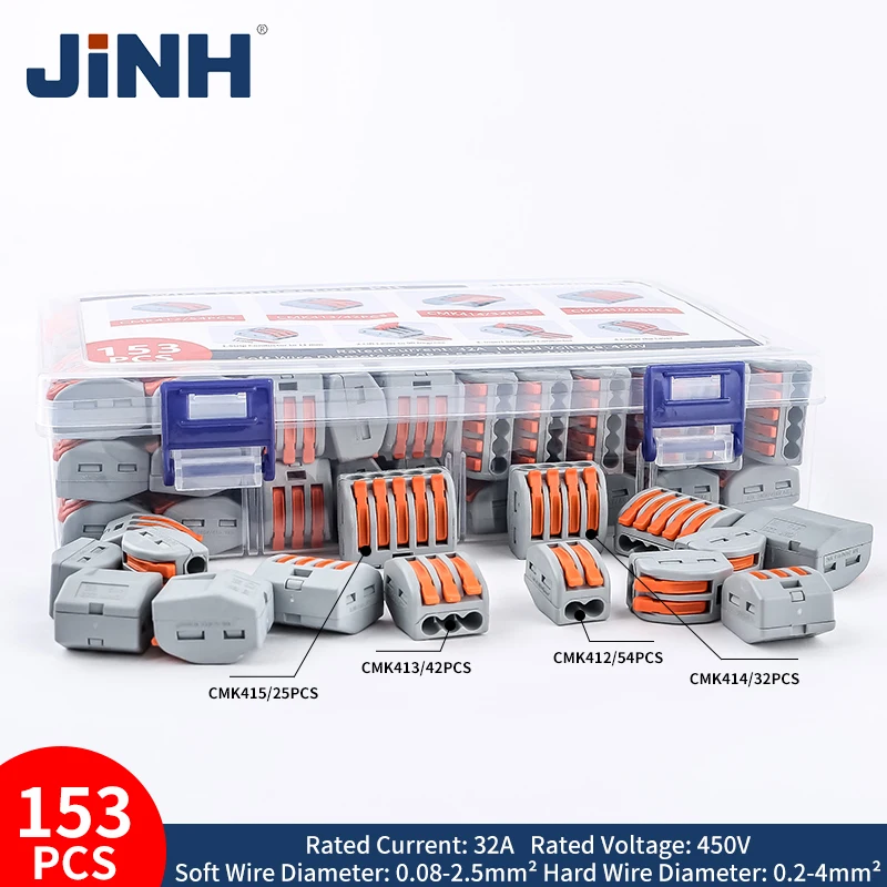 CMK41 Lever Connector Nuts Assortment Pack 153Pcs Quick Splicing Electrical Terminal Blocks wire connectors