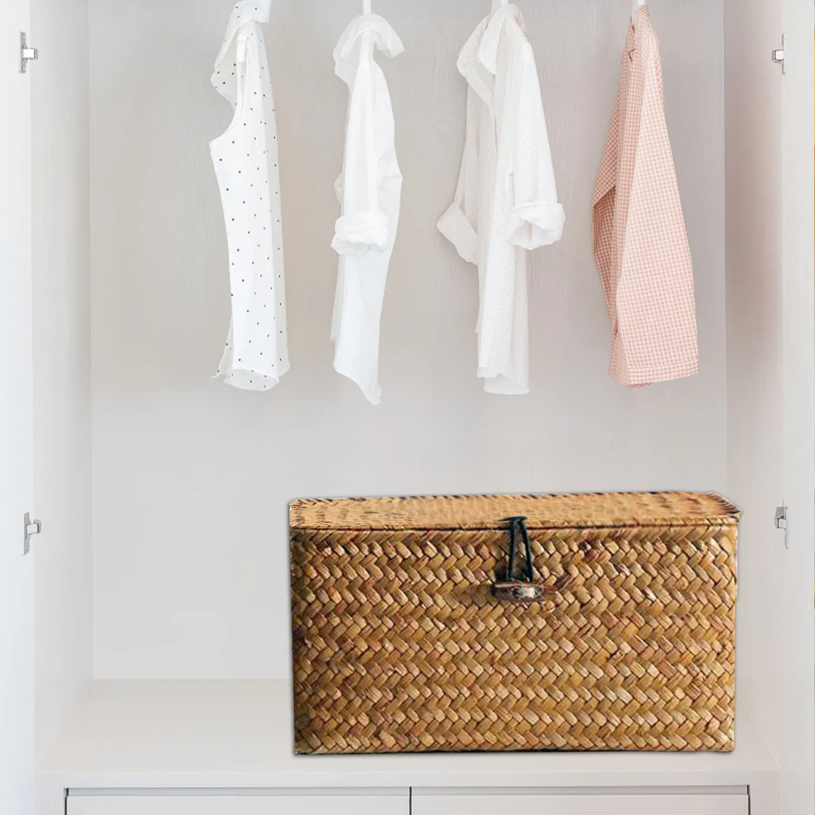 1pc Handmade Seagrass Woven Storage Box Seaweed Storage Finishing Basket with Lid Sundry Bath Cosmetic Towel Container mx0116182