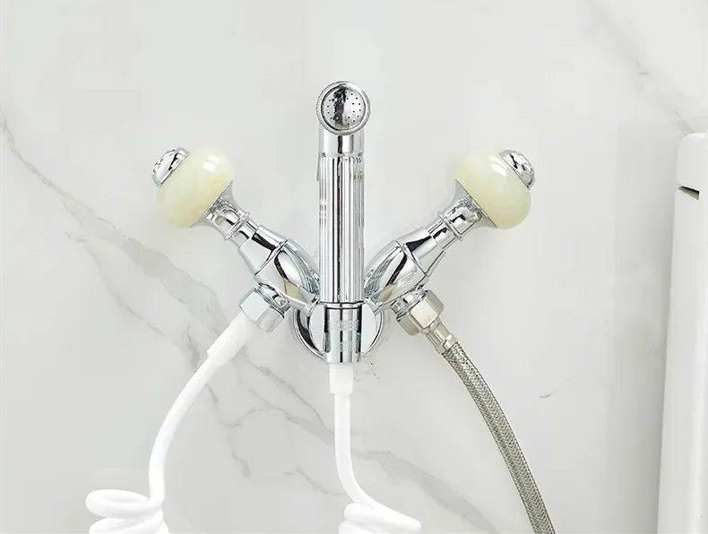 Description Picture 3 of itemNew Wall Mounted Toilet Bidet Sprayer Set Brass Double Use Bathroom High Pressure Gun Gold Marble Handle
