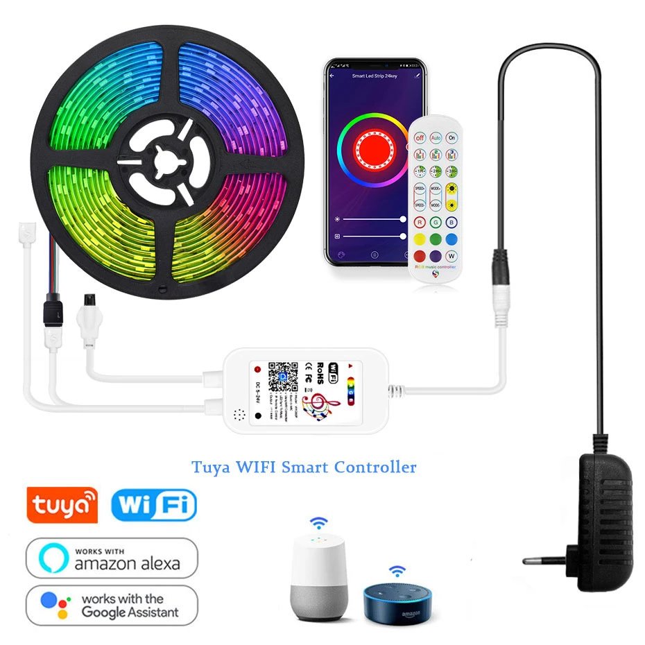 Tuya Smart Led Strip Light Wifi Rgb Led Light Strip 12v 5050 Work With Alexa  Google Voice Remote Control 30led/m Music Sync App - Led Strip - AliExpress