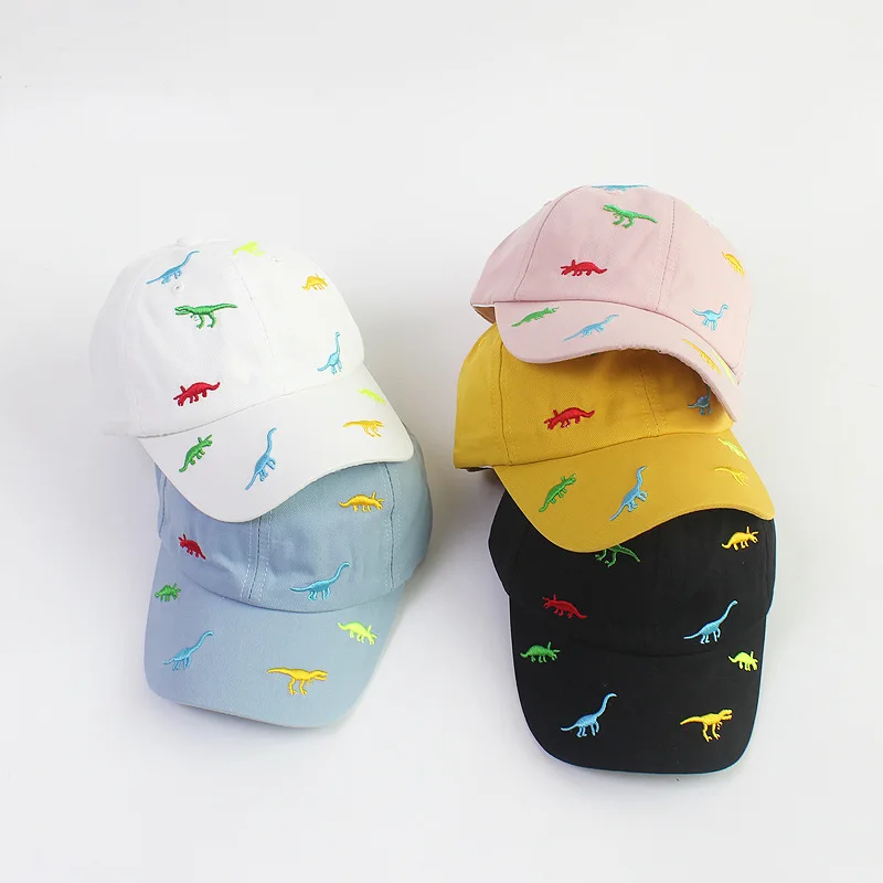 RICYGVM Dinosaur Embroidery Kids Baseball Hat Solid Color Children Peaked Cap Cotton Baby Duck Tongue Cap Boy Girl Sun Virsos image