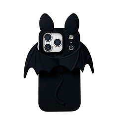 Adorable Bat & Cat Ears Silicone Phone Case - iPhone 15 (Black)