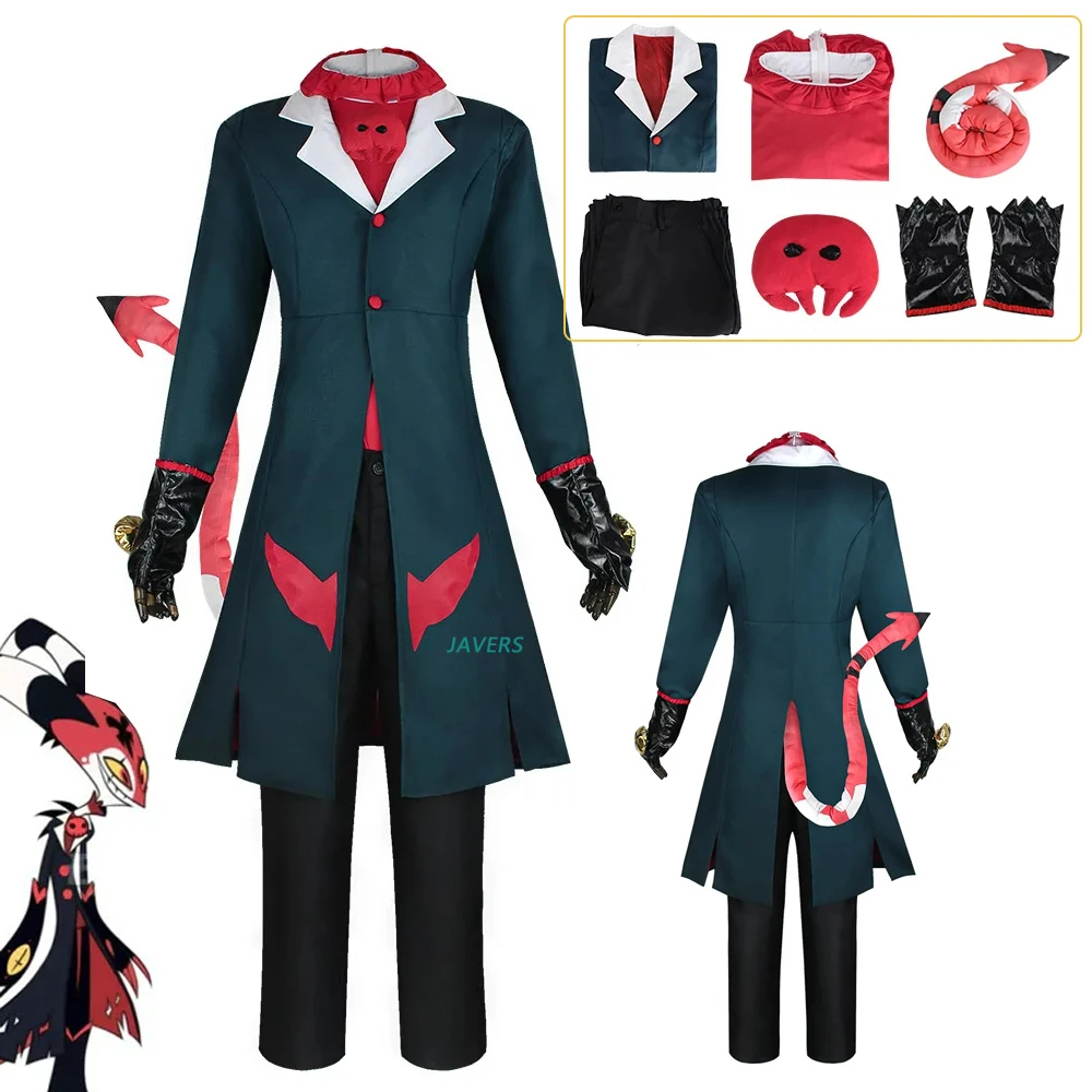 

Anime Hazbin Helluva Boss Blitzo Cosplay Costume Party Uniform Suit with Tail Halloween Outfit for Men Women Custom Prop