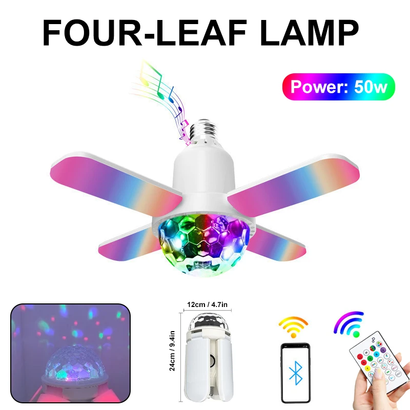 Disco Light Bulb Quad Leaf Light With Remote Control E27 Speaker Voice Controlled Rgb Disco