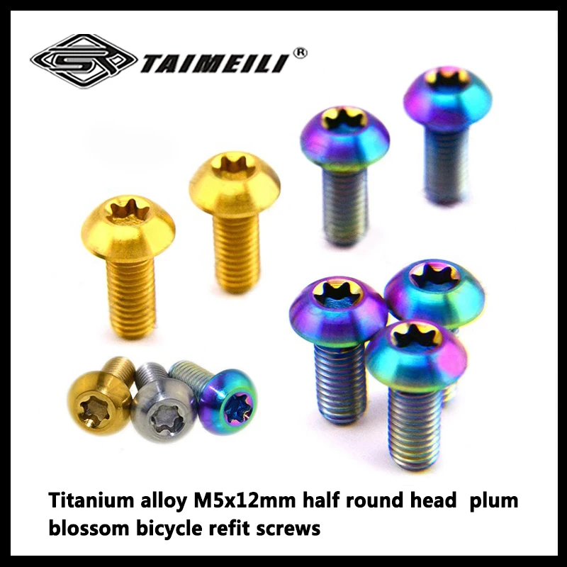 Parafuso de Titânio Parafuso Gr5 M5x12 mm Unidades Cabeça Metade Redonda Flor de Ameixa Parafusos de Reequipamento de Bicicleta