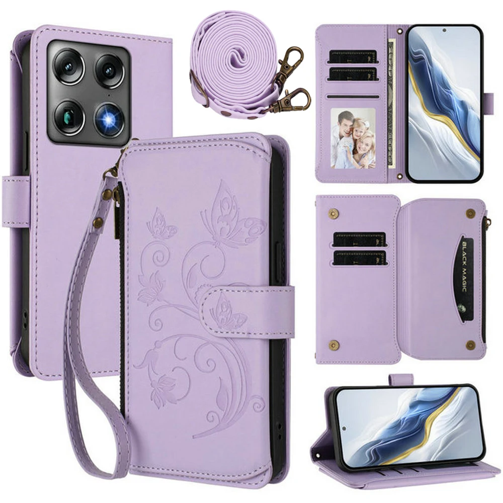 Crossbody Zipper Leather Wallet Flip Case - Leather Cover