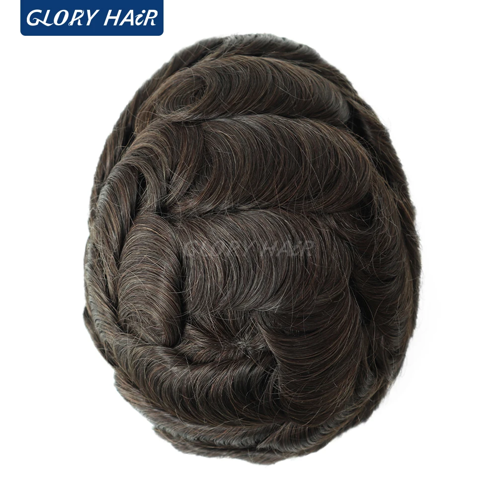 Human Hair Toupee I Skin Hair Prosthesis 0.12-0.14 mm Indian Human Hair Multiple Sizes for Men