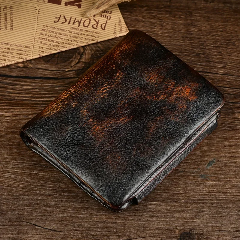 Vintage Genuine Leather Short Wallet with Multiple Card Slots
