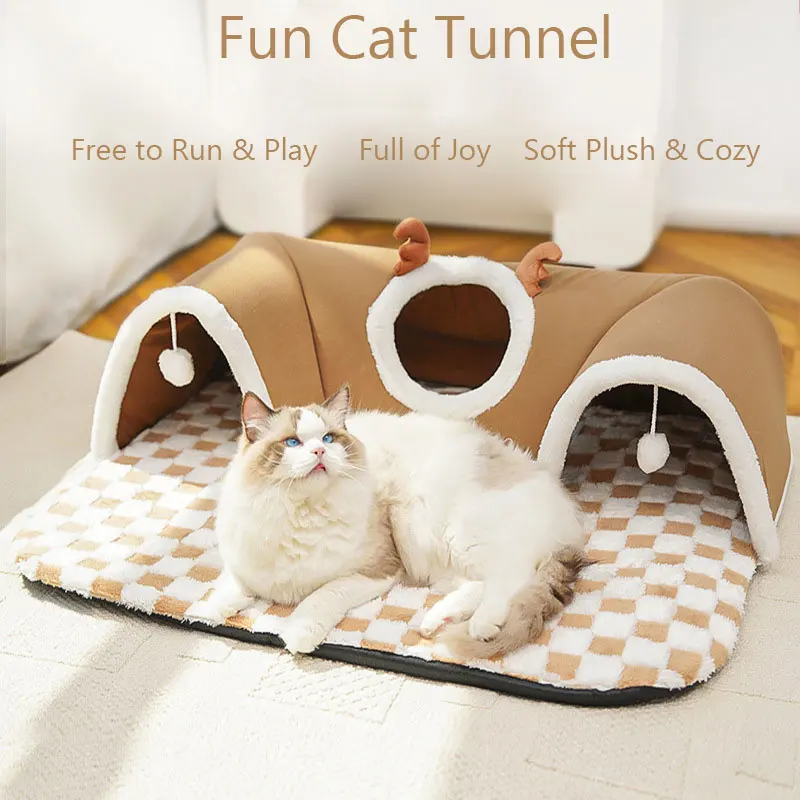 Bestseller Cat Bed, Autumn Winter Integrated Play & Sleep Tunnel Nest, Hide-and-Seek House for Cats, Multifunctional Pet Bed for 1