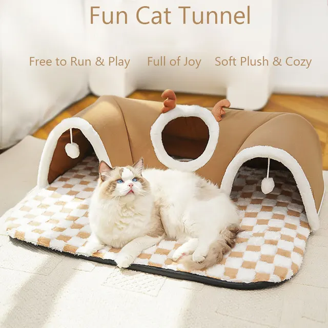 Bestseller Cat Bed, Autumn Winter Integrated Play & Sleep Tunnel Nest, Hide-and-Seek House for Cats, Multifunctional Pet Bed for 1