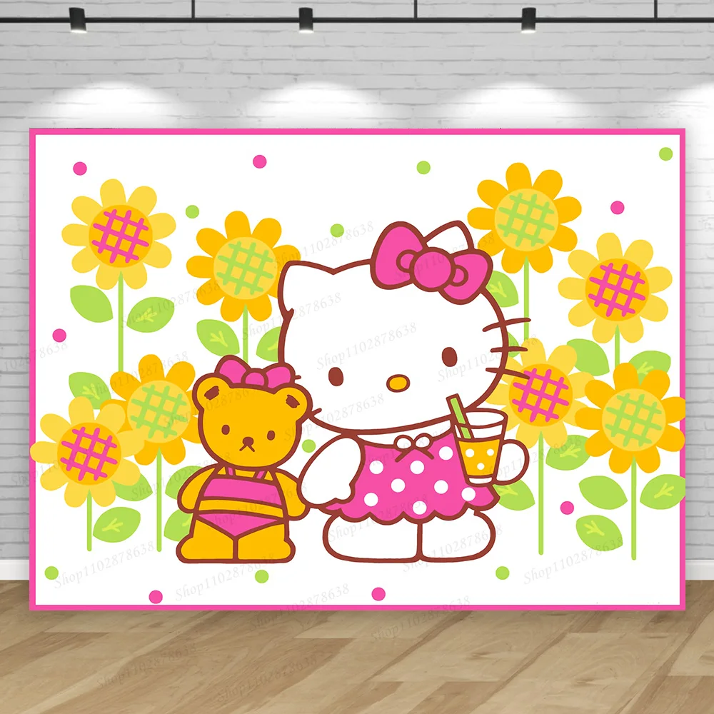 thumbnail image 1 of Fondo de Hello Kitty, decoración de fiesta, niña, niños, Fondo de cumpleaños, fotografía de gatos lindos, accesorios de estudio fotográfico, suministros de pancarta, 1 of 5