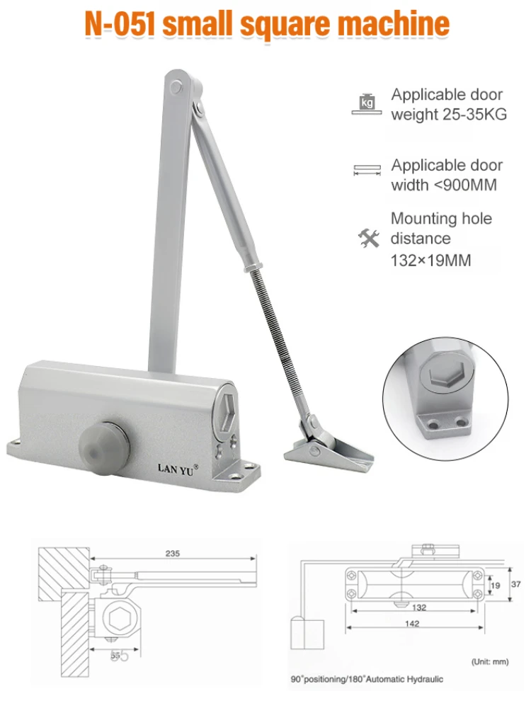 180&deg; Automatic Door Closer Silent er Hydraulic Aluminum Alloy Door Closer Passage