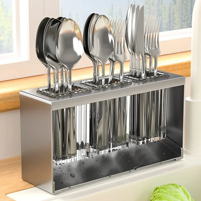 Household Countertop Drain Storage Rack Kitchen Knife and Fork Storage Rack Chopstick Tube Bathroom Toothpaste Makeup Brush Rack 4