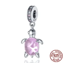 2021NEW 925 Sterling Silver Mini Pink Ocean Turtle Charms Fit Original 3mm Bracelets&Bangle Making DIY Women Jewelry Gift