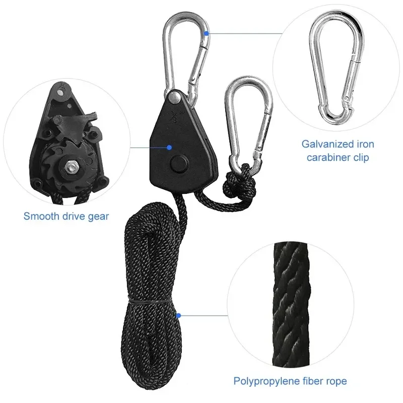 4pcs Adjustable 8inch Lanyard Hanging for Tent Fan Grow Plant Lamp Pulley Ropes Pulley Lifting Hook pulley ropes tent hooks