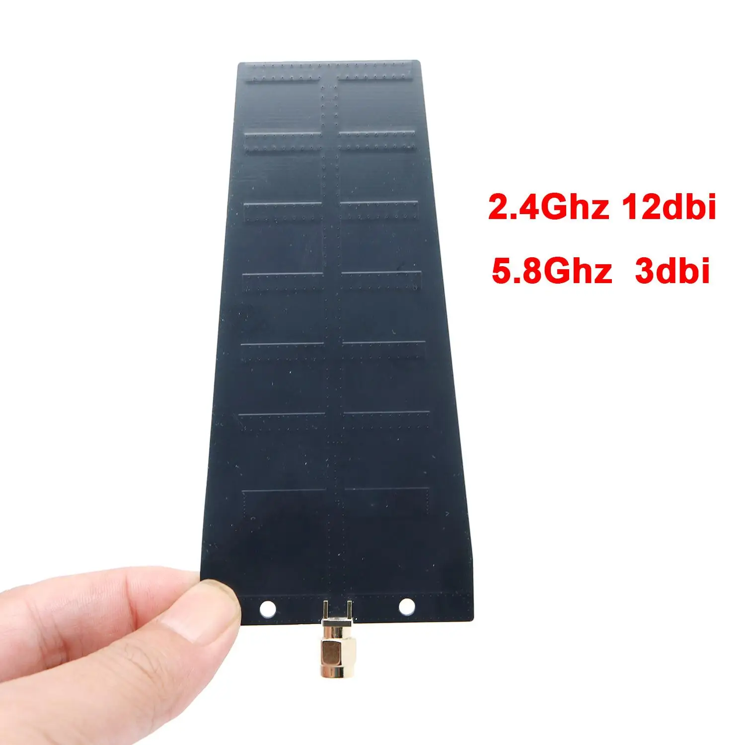 Détail du connecteur SMA de l'antenne directionnelle double bande 2.4GHz 12dBi 5.8GHz 3dBi, prêt à être fixé sur un routeur.