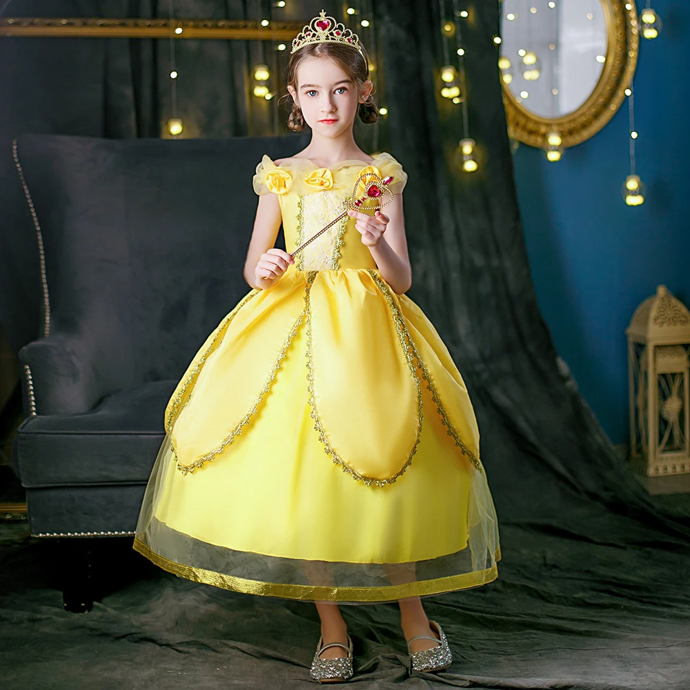 

Kids Girls Halloween Cosplay Costume Beauty and the Beast Belle Princess Dress Christmas Party Carnival Outfits Fancy Dresses