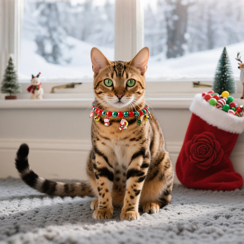 Christmas Lucky Charm Vibrant Color Cat Jewelry Costume Multicolor Cat Bell Collar Kitten Collar Festive Holiday Pet Accessory