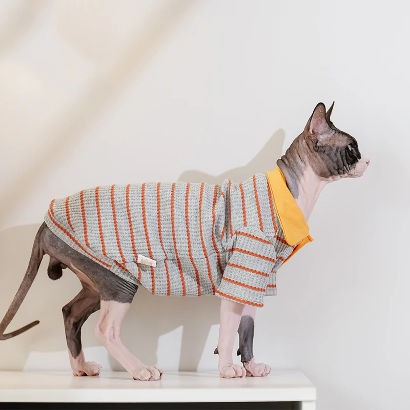 Sphynx Cat Clothes Striped T-shirt Hoodies For Sphinx Hairless Cat Devon Rex Costumes Autumn Winter Clothing For Cats Dogs