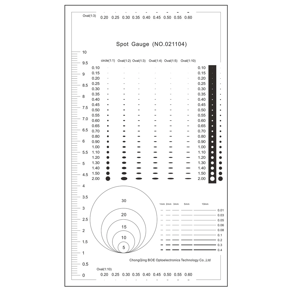 Spot Gauge Comparison Card Ruler Point Dot Line Gauge Scratched Area Circle Ellipse Diameter Line Width Thickness Micrometer