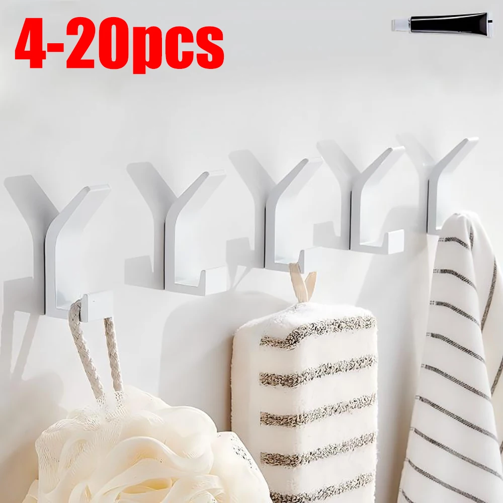 4-20 ชิ้นผ้าเช็ดตัวแขวนตะขอไม่มีเจาะกาว Coat Hooks อลูมิเนียมเสื้อผ้า Robe Rack Solid สําหรับห้องน้ําห้องครัวตู้ 1