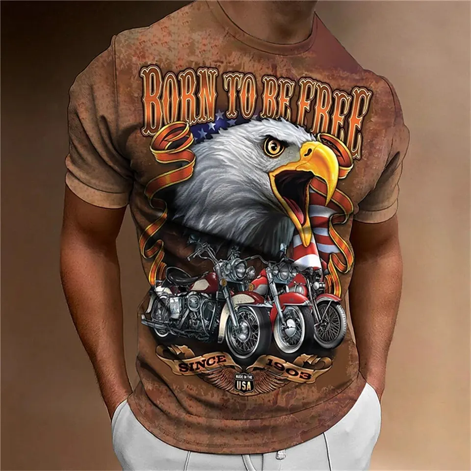Vintage Eagle Graphic T-shirt For Man Summer O Neck Biker Style 