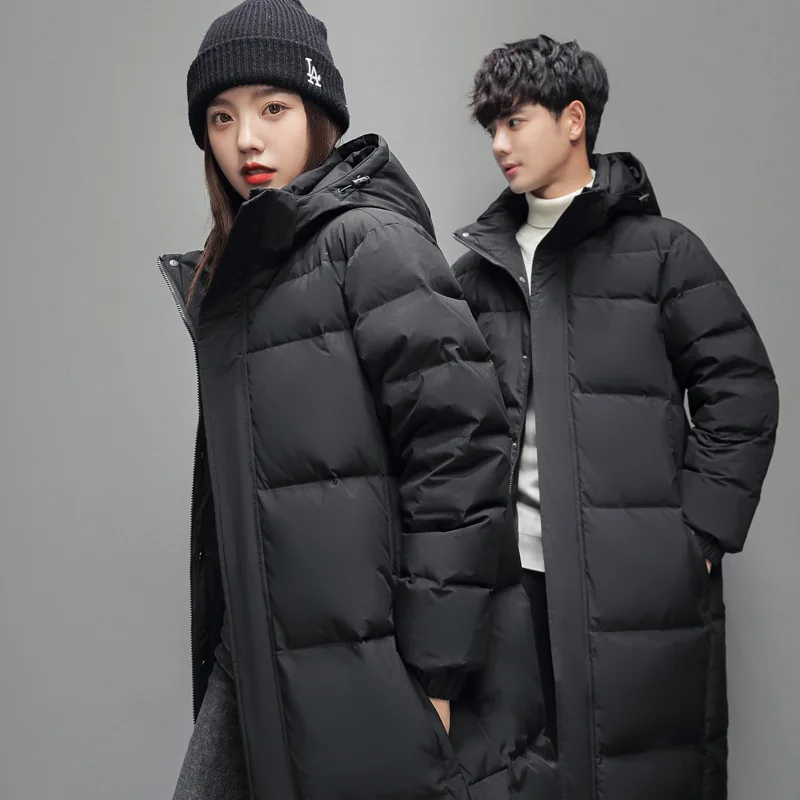 Men Women Winter Long Down Coat New White Duck DownThick(Winter) Keep Warm Fashion Hooded Korean Casual Lovers Coat Down Jacket