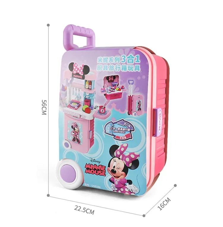 Disney 3 in1 Minnie mouse trolley case kitchen set for kids with light kitchen tableware play house set toys kids birthday gift 6