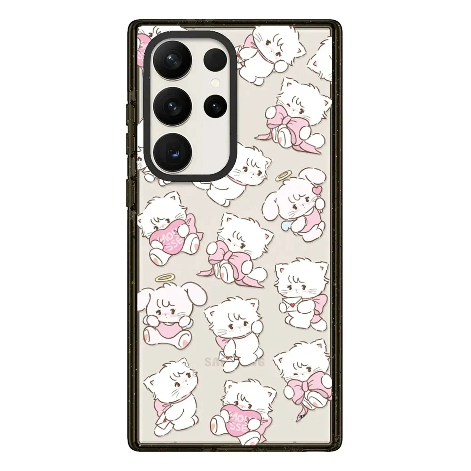 Cat Coffee Acrylic Black Border Case for Samsung Galaxy S22 S23 S24 Ultra S22+ S23+ S24 Plus Cover Protective Case