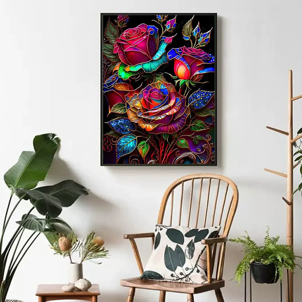 5D Diamond Painting Flower Rose Full Square Round Diamond Mosaic Abstract New Wall Decor HUACAN diamond painting,diamond art painting kit,diamond painting set