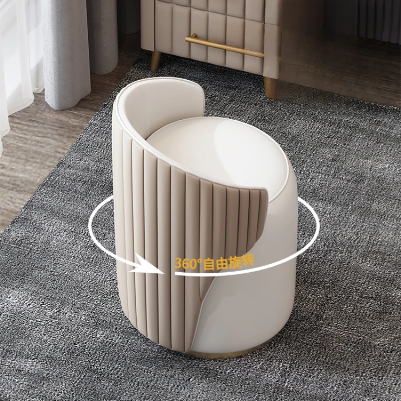 

Nordic Chair Makeup Stool Comfy Leather Rotating Cute Living Room Mobile Vanity Chair Wood Modern Tabouret Chambre Furniture