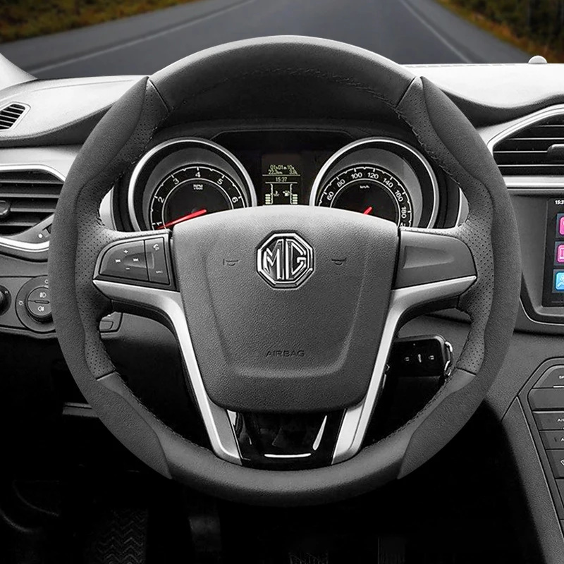 Enhanced Non-Slip Suede Steering Wheel Cover with Buckle Design
