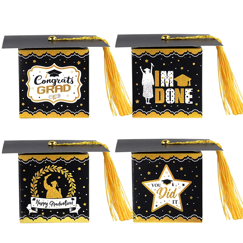 5/10Pcs Bachelor Hat Cap Candy Box Graduation Cookie Gift Packaging Boxes Bag 2023 Grad Congratulation Party Favors Supplies 