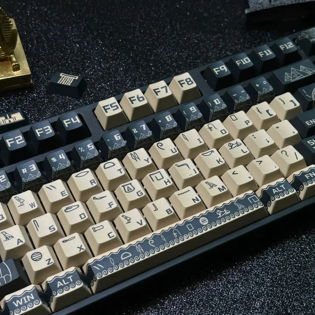 Estilo Rei Egípcio Retro Keycap Altura Cereja Conjunto Completo Processo de Sublimação Pbt Azul Cáqui 130 Chaves - Imagem 3