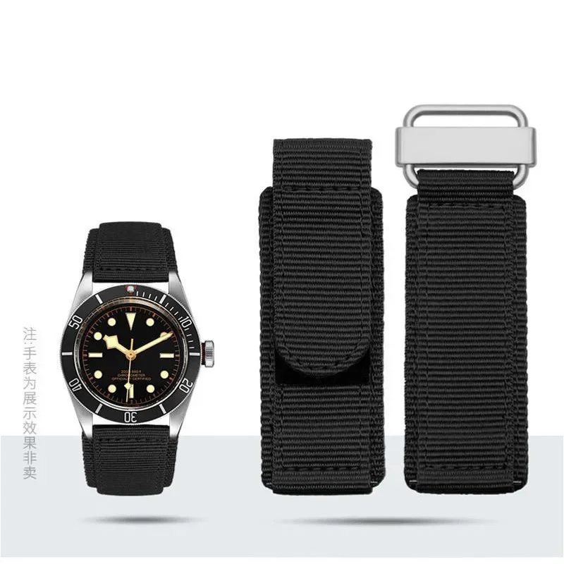 High-Quality Black Blue Green Nylon Sport Watch Strap with Hook-and-Loop Fastener