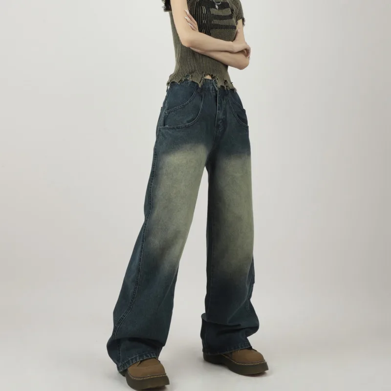 

Women's Jeans Woman High Waist Korean Fashion Female Clothing Denim Straight Leg Jeans Y2k Vintage Clothes Pants Streetwear Blue