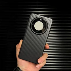 Luxury Matte Metallic Bumper Phone Case with Frosted Stripes Pattern for Mate 60Pro (Black)