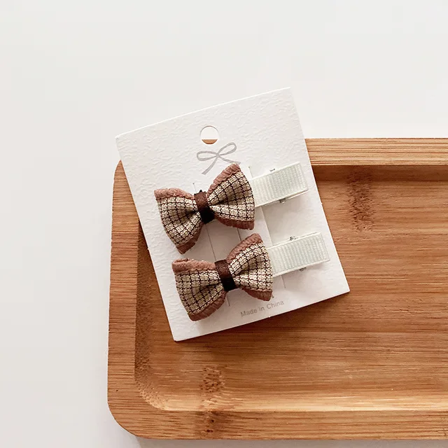 Coffee Warm Color Cute Cartoon Princess Hairpins Children Girls Kid Hair Clips Barrettes Accessories Hairclip Headwear Headdress Coffee Plaid