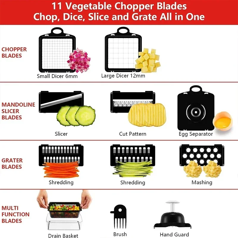 Vegetable Chopper 15in1 Veggie Chopp with Container Onion Choppers Cutter Food Chopper Vegetable Slicer Dicer Cutter