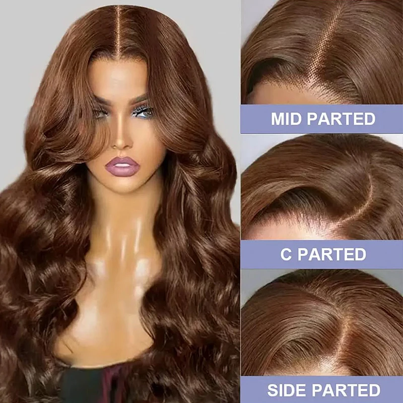 180 Density 28 30Inch Chocolate Brown Body Wave Human Hair Wigs Brazilian HD Lace Frontal Wigs #4 Color 13x4 Lace Front Wig 4