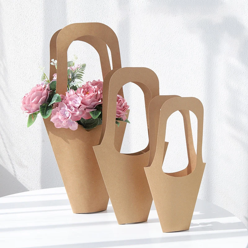 tapez-l-sacs-fleurs-en-papier-kraft-avec-poign-e-emballage-de-fleurs