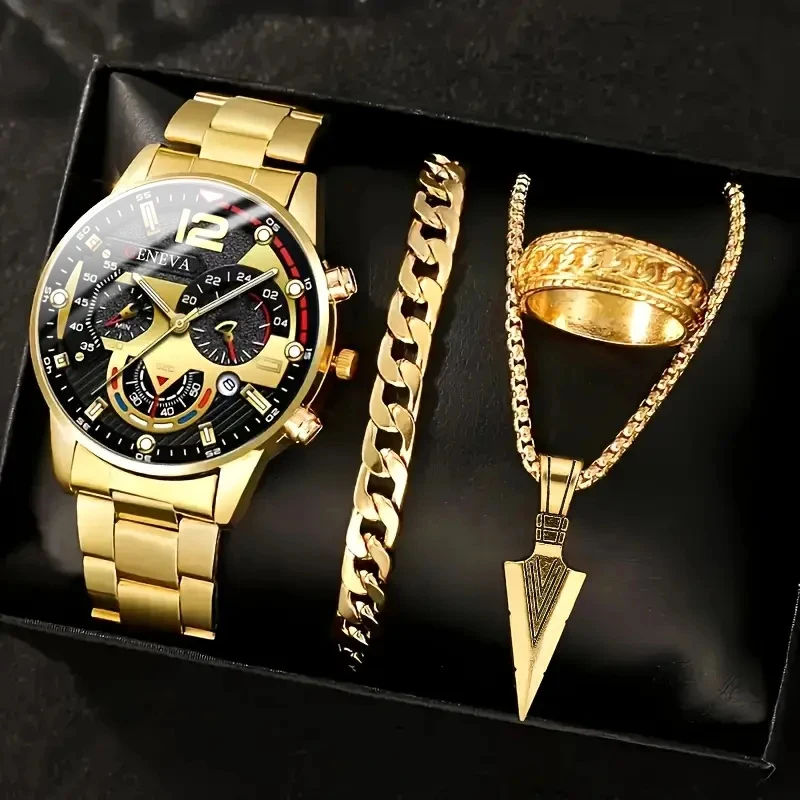 4 قطع أزياء الرجال الفاخرة ساعة كوارتز Spearhead ق...