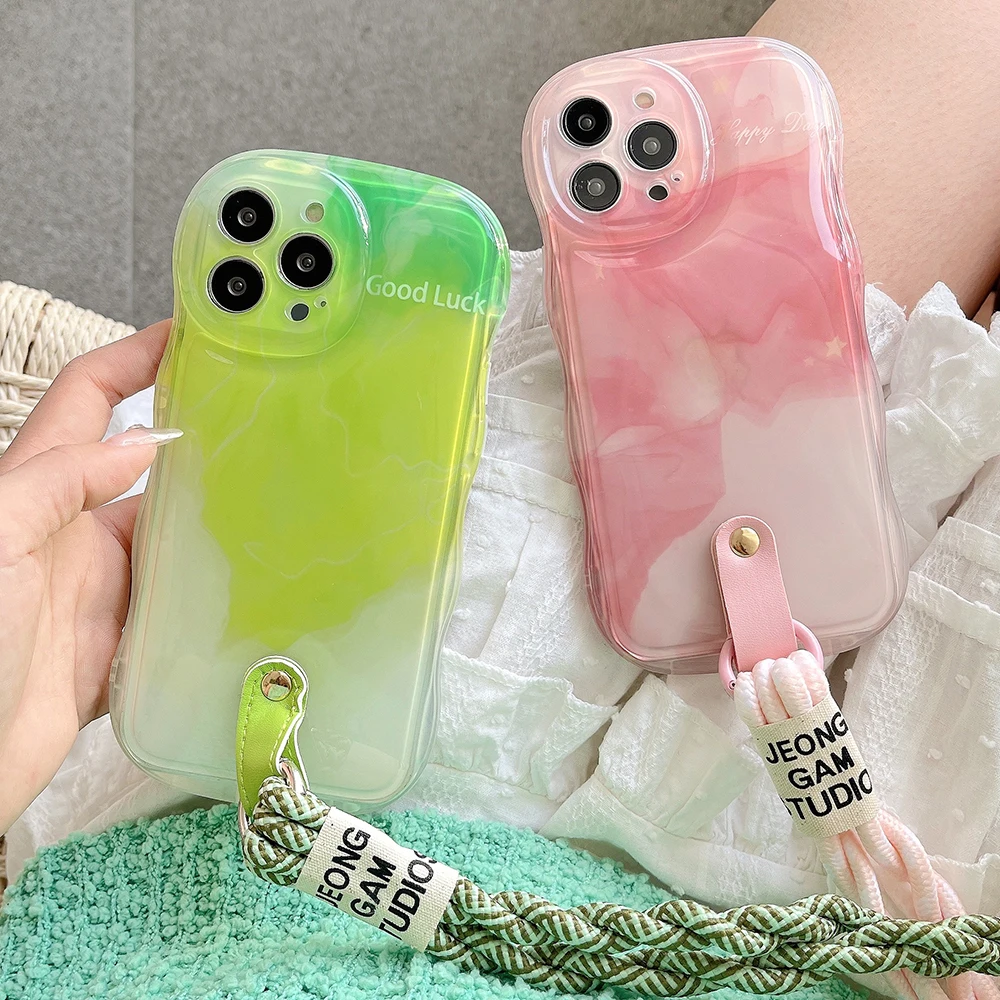 Per Iphone 11 Fashion Gradient Green Pink Custodia Per Telefono Con Cinturino Per Iphone 14 13 12 11 Pro Max Custodia Morbida In Silicone Tpu Anti Goc