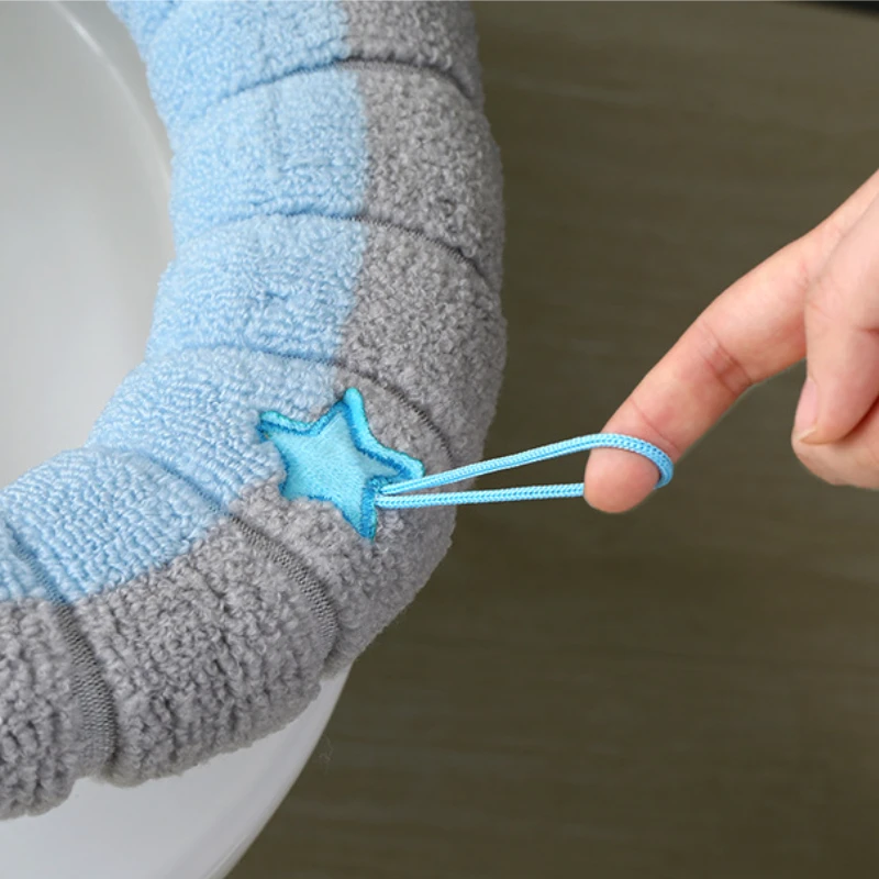 Winter Warm Toilet Seat Cover Mat Bathroom Toilet Pad Cushion with Handle Thicker Soft Washable Closestool Warmer Accessories 5