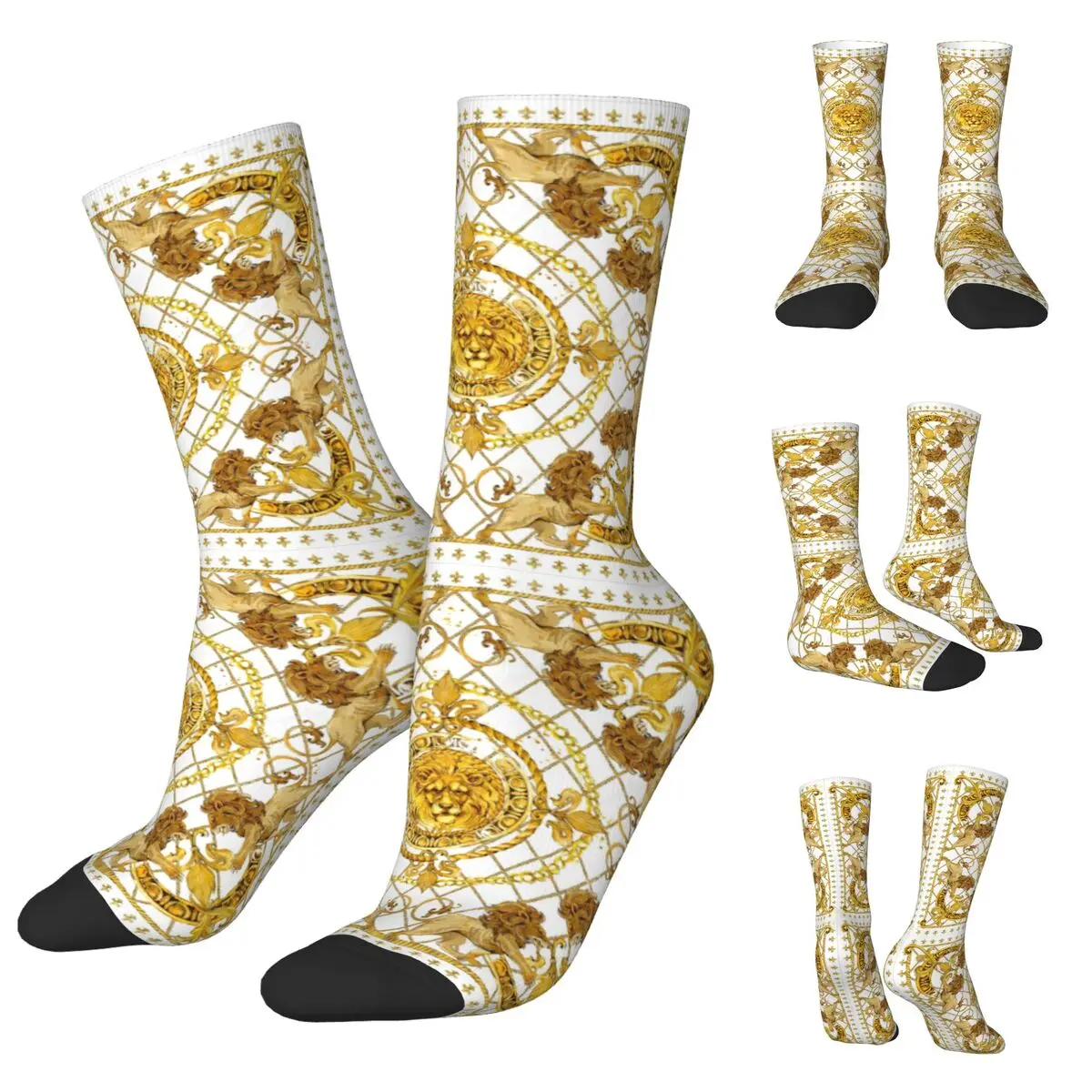 Golden Lion And Damask Ornament Men Women Socks,Windproof Beautiful printing Suitable for all seasons Dressing Gifts saint mark winged lion venice italy original photography by alicecci arabesque socks socks for women