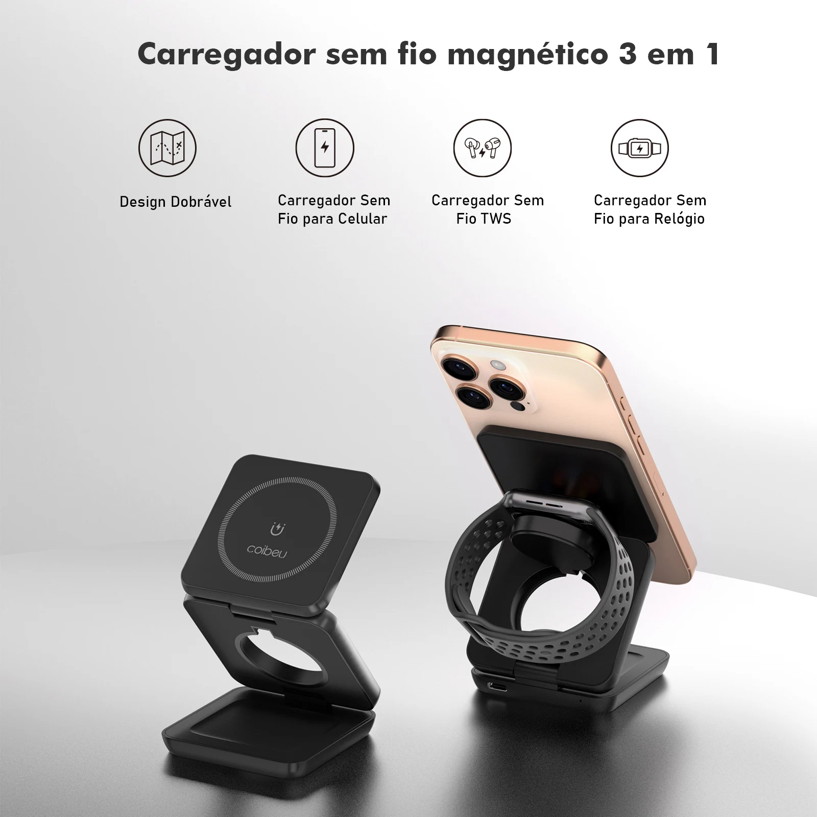 Carregador Sem Fio Magnético 3 em 1 